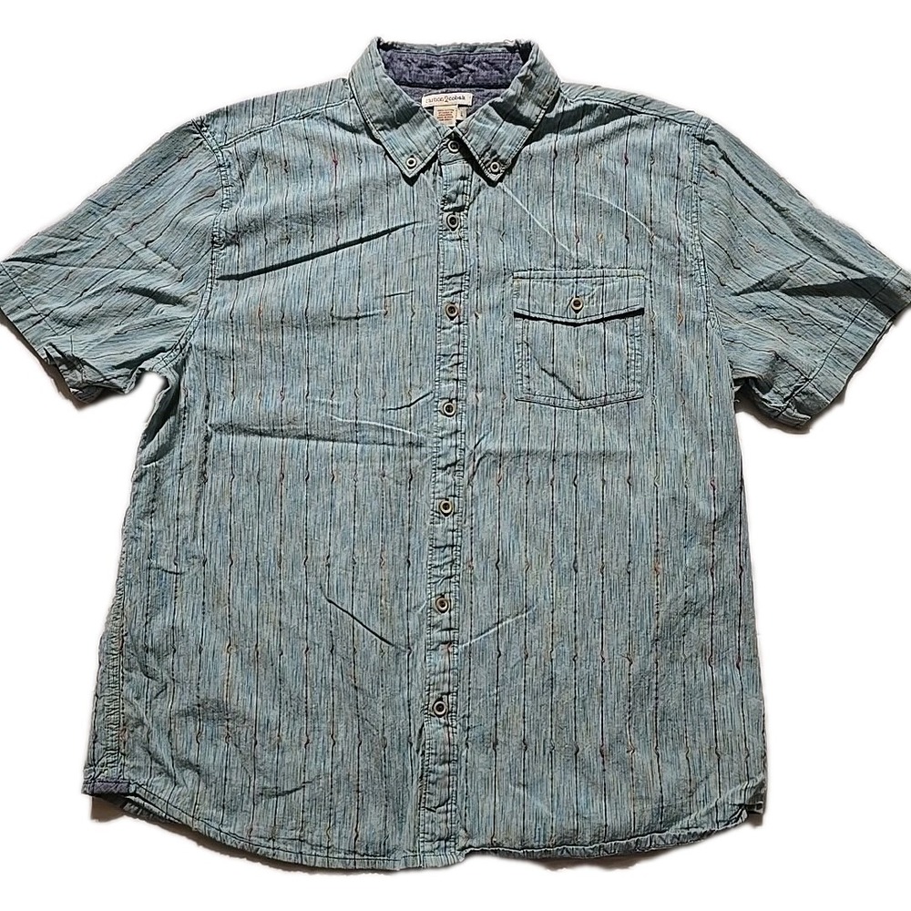 Carbon 2 Cobalt Shirt Mens Large Striped Textured Woven Button Down Short Sleeve